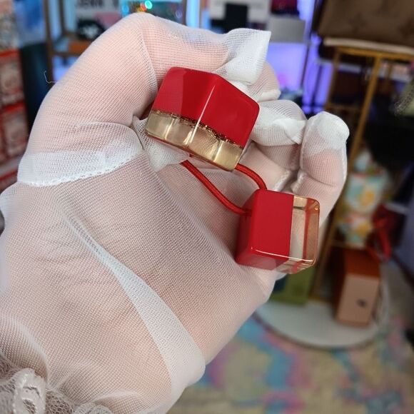 Pink Louis Vuitton Red hair Tie cubes with monogram Gold crystal accents